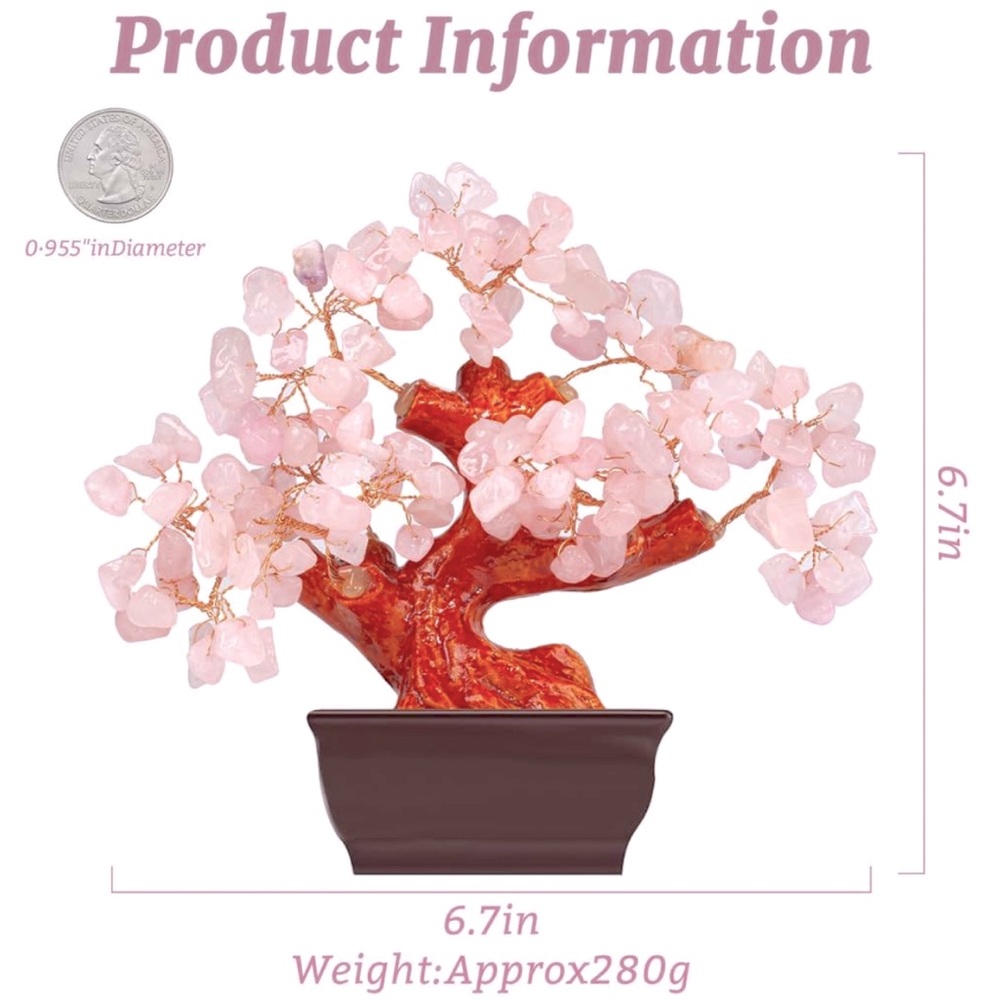 🆕New Feng Shui Rose Quartz Crystal Money Bonsai Tree - Picture 3 of 3